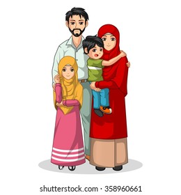 Muslim Family Cartoon Character Vector Illustration