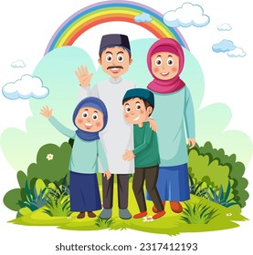 Muslim Family Cartoon Characters illustration