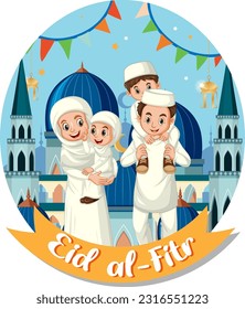 Muslim Family In Cartoon Style illustration