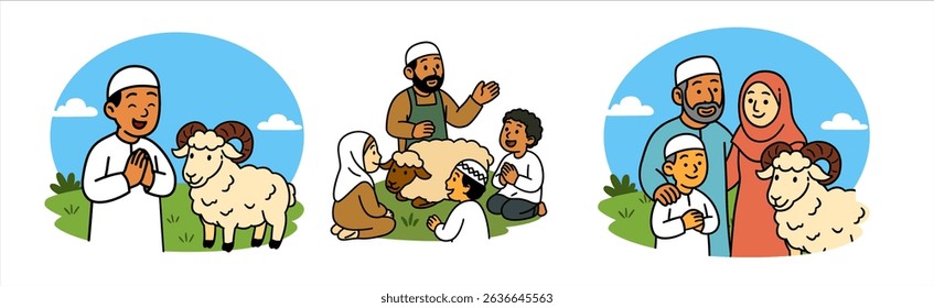 Muslim Family Celebrates Eid al-Adha with Ram and Prayer Outdoors
