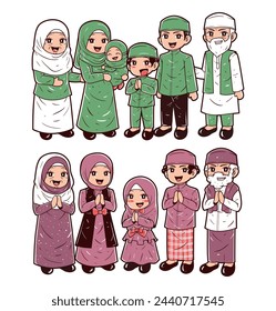 Muslim family character element vector illustration