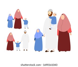 muslim family character set premium vector