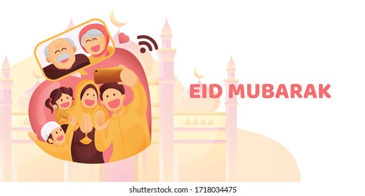 Muslim Family Contact Their Elder or Parents In Smartphone Video Call to Show Their Love in Eid Mubarak Celebration