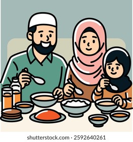 Muslim family enjoying iftar together.