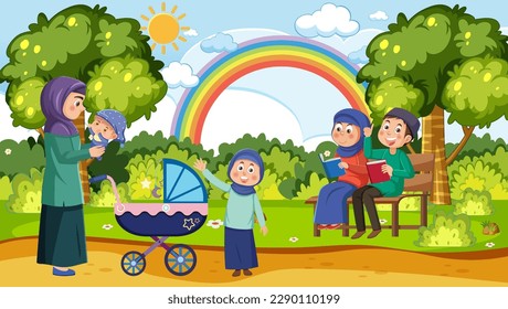 Muslim Family Enjoying the Outdoors illustration