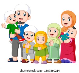 A muslim family with five children are celebrating ide mubarak