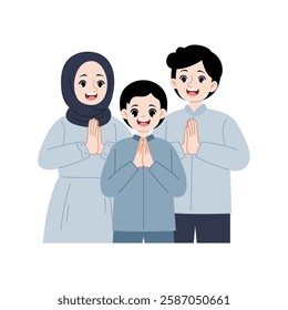 muslim family greeting and celebrating eid mubarak