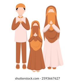 Muslim Family Greeting Illustration. Eid Mubarak Greeting Pose