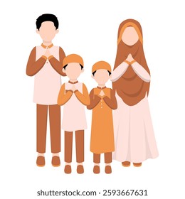 Muslim Family Greeting Illustration. Eid Mubarak Greeting Pose
