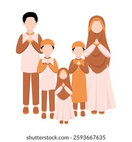 Muslim Family Greeting Illustration. Eid Mubarak Greeting Pose
