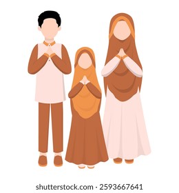 Muslim Family Greeting Illustration. Eid Mubarak Greeting Pose