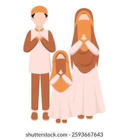 Muslim Family Greeting Illustration. Eid Mubarak Greeting Pose