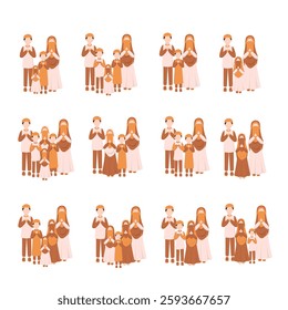 Muslim Family Greeting Illustration. Eid Mubarak Greeting Pose