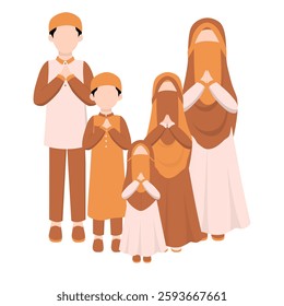 Muslim Family Greeting Illustration. Eid Mubarak Greeting Pose