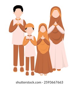 Muslim Family Greeting Illustration. Eid Mubarak Greeting Pose