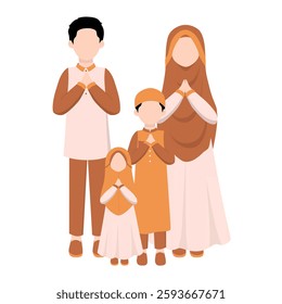 Muslim Family Greeting Illustration. Eid Mubarak Greeting Pose
