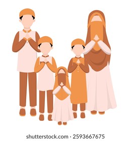Muslim Family Greeting Illustration. Eid Mubarak Greeting Pose