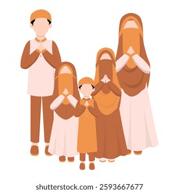 Muslim Family Greeting Illustration. Eid Mubarak Greeting Pose