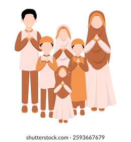 Muslim Family Greeting Illustration. Eid Mubarak Greeting Pose