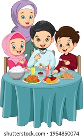 Muslim family having delicious iftar food together