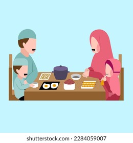 Muslim Family Having Dinner Together