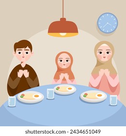 Muslim Family Having Suhoor Together Flat Illustrations