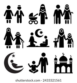 Muslim Family Icon Collection - Islamic Family Icons of Vector Illustration Pack
