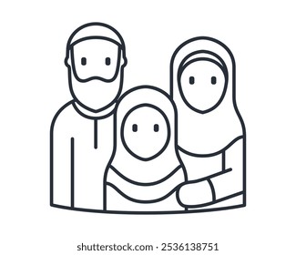Muslim family icon. Editable thin line vector illustration.