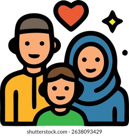 Muslim Family Icon Islamic with Love, and Culture.