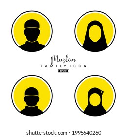 muslim family icon symbol logo. middle eastern family. man, women, and children. islamic vector.