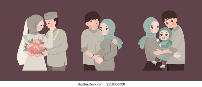 Muslim family journey concept illustration