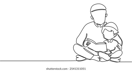 Muslim Family Love. Continuous One Line Drawing Representing Family Togetherness in a Minimalist Design.
