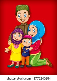 Membro da família muçulmana na ilustração de fundo do gradiente de cor do personagem de desenho animado
