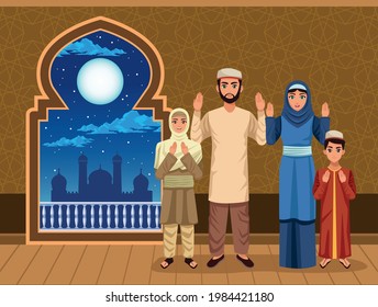 Muslim Family At Night Scene