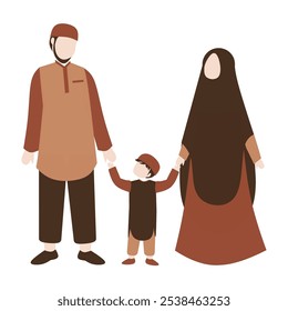 Muslim family portrait vector. Faceless muslim characters