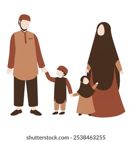 Muslim family portrait vector. Faceless muslim characters