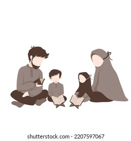 Muslim family read quran illustration 