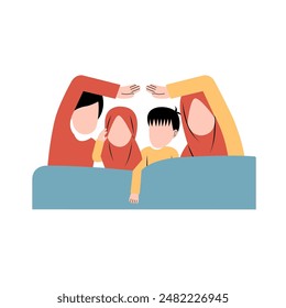 Familia Musulmana Durmiendo Juntos Ilustración