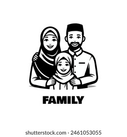 Muslim family together silhouette icon logo vector illustration.