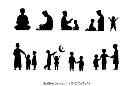 Muslim Family Vector, Father and Child. Icon set. White Background