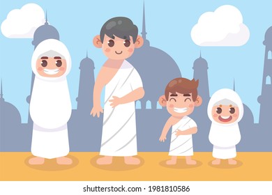 muslim family wearing ihram Premium Vector
