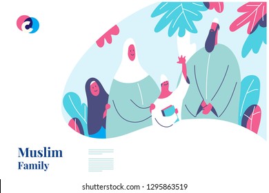 Muslim Family website graphic template. Vector illustration