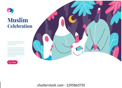 Muslim Family website graphic template. Vector illustration