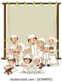 Muslim family and wooden frame