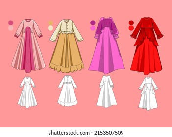 Muslim Fashion Dress Design Sketch Vector Illustration Templates For Women

