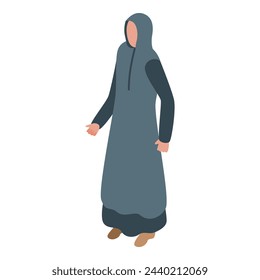 Muslim fashion icon isometric vector. Arab saudi. Abaya women