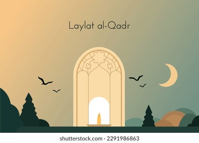 The Muslim feast of the holy month of Ramadan Laylat al Qadr. Vector illustration template for greeting or invitation card, banner, flyer, poster design, website.