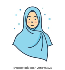 Muslim female avatar cartoon vector illustration. Muslimah with blue hijab.
