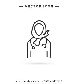 Muslim Female Doctor. Hijab Woman Icon. Isolated Vector Illustration On White Background.