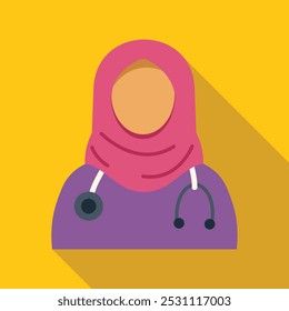 Muslim female doctor wearing pink hijab and purple clothes flat vector illustration